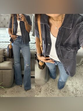 New๐ฉท Vintage Muse Black Wash Button Front Top